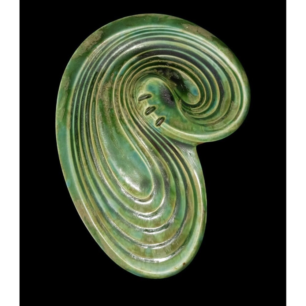 Large 1970's Ceramic Abstract Freeform Drip Glazed Atlantic Mold Ashtray Green - Picture 2 of 14